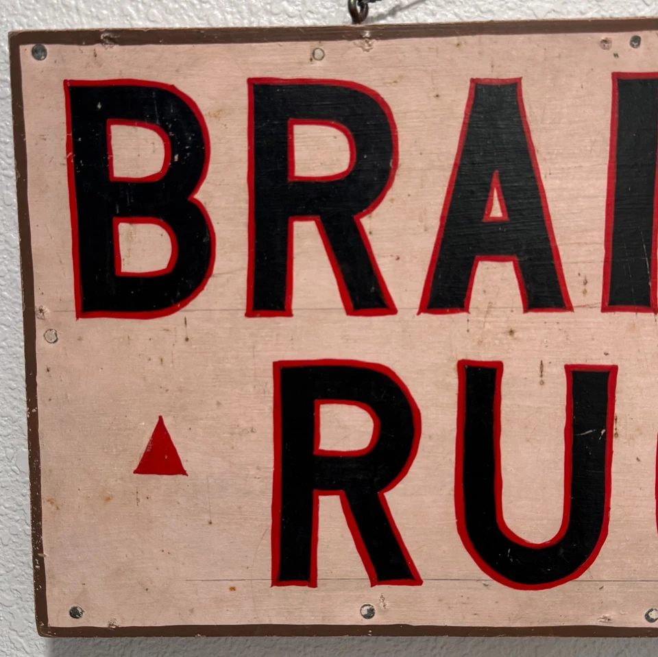 Antique Painted Wood Primitive Mercantile Store Sign BRAIDED RUGS 1930s Folk Art - Image 2 of 4