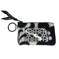 Vera Bradley RARE Night and Day Zip ID Case Black White 4 ID Cards Cash Key Ring