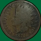 1874 Indian Head Cent Good G Coin, Bent #41170
