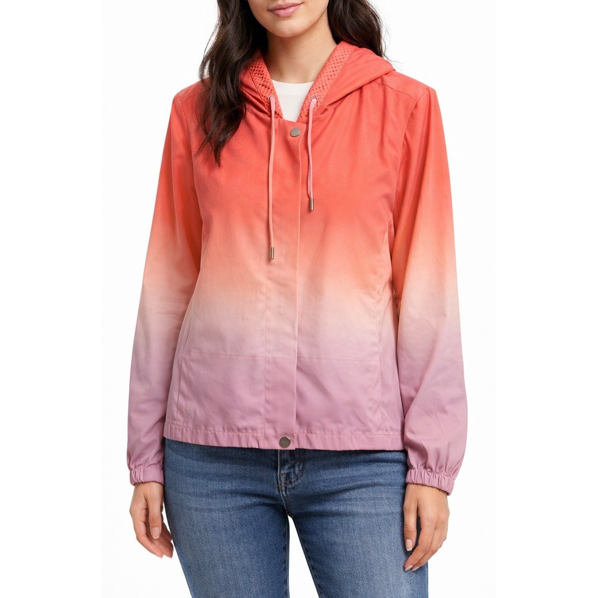 Chicos Zenergy size 2 large  Ombre Hooded Lightweight Jacket Coral Pink Purple