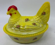 Covered Hen on Woven Base - Dandelion Carnival Handpainted & Decaled