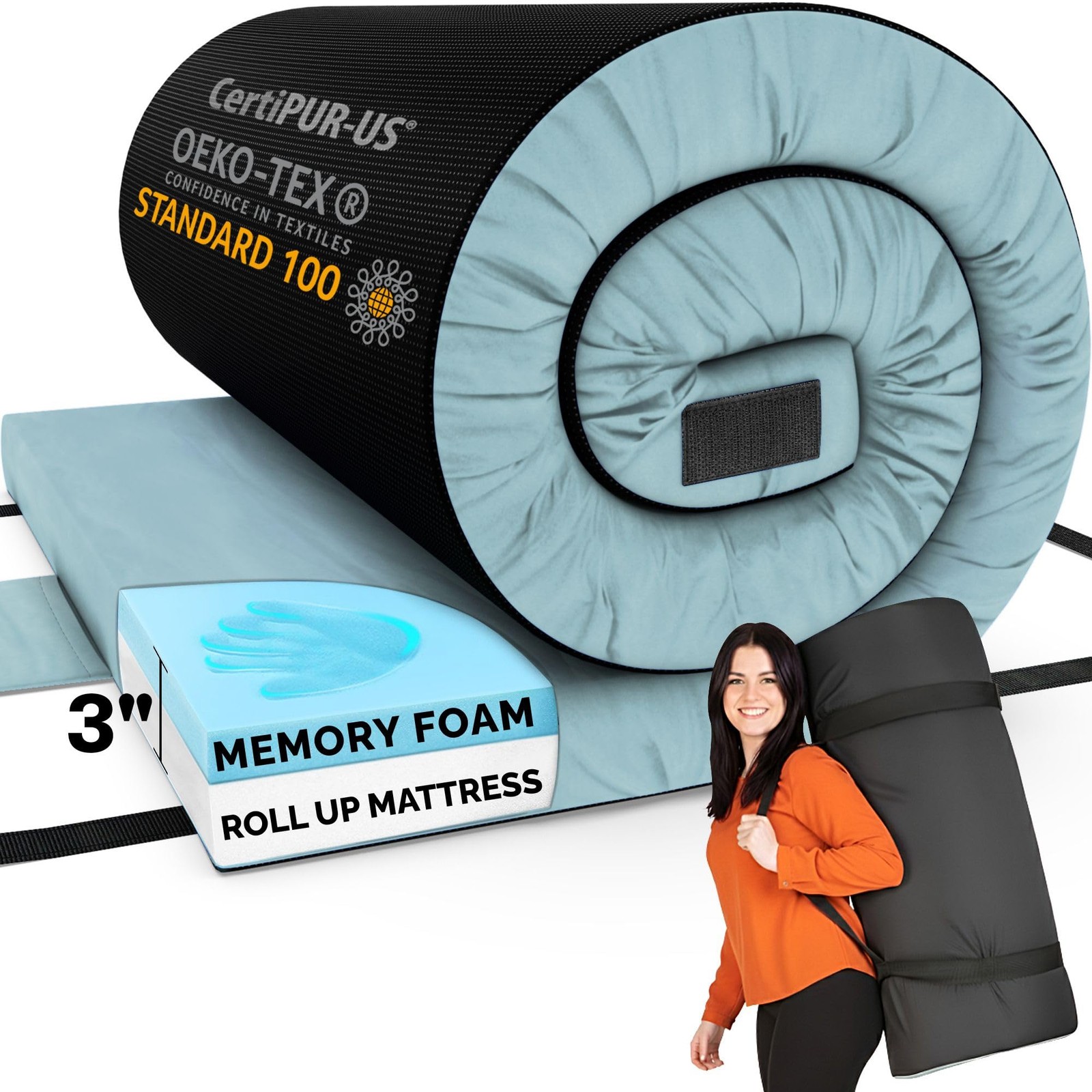 Matrix Comfort-Cell Memory Foam Camping Mattress Pad - Roll Up Mattress for A...