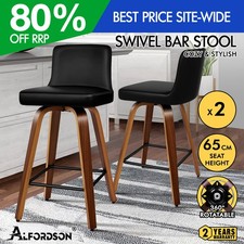 ALFORDSON 2x Swivel Bar Stools Padded Backrest Wooden Dining Chair Kitchen BLACK