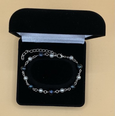 Sterling Silber vergoldet Halbedelstein Armband echte weiße Perlenkette