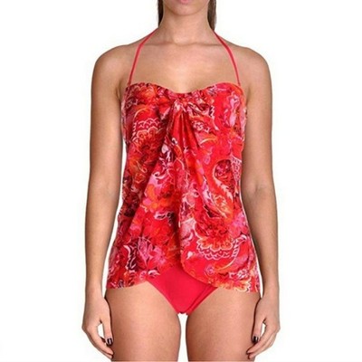 RALPH LAUREN Flyaway One piece Bandeau Strapless Printed Swimsuit Pink Size 4