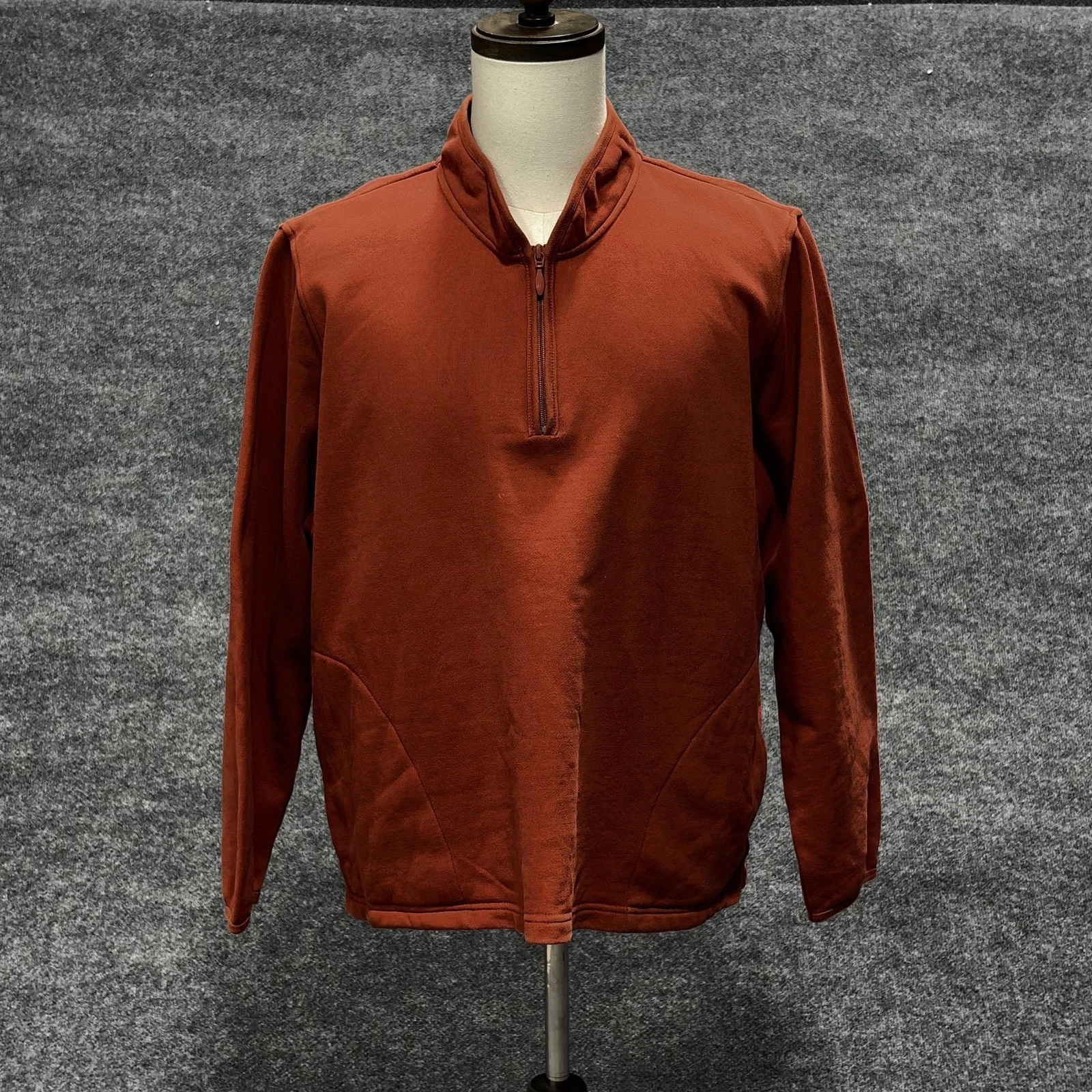 Orvis Sweatshirt Mens XL Rust Quarter Zip Fleece Pullover Mock Neck Pockets