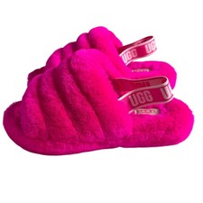 UGG Fluff Yeah Shearling Slides Bright Pink Sheepskin Sandals Womens Size 5