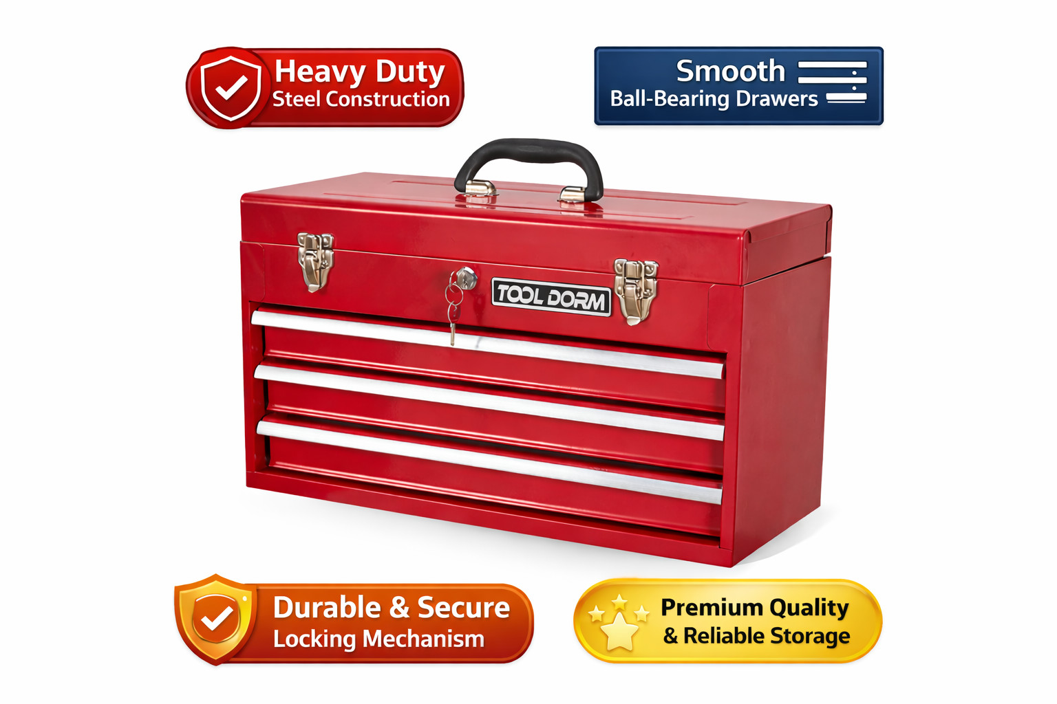 Heavy Duty Metal Tool Box 3 Drawer Steel Storage Chest Locka