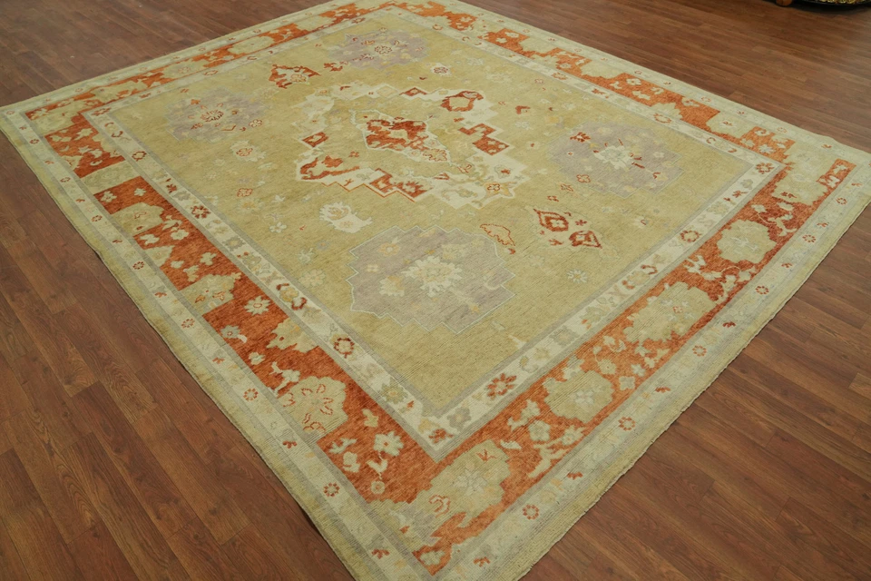  Transitional Green Oushak Turkish Area Rug 8x10 Ft Vegetable Dye Wool Carpet - Image 4 of 4