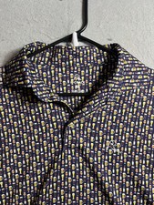 RHOBACK Mens M Beer Mug  Bottle Print Golf Polo Shirt Short Sleeve USA Design