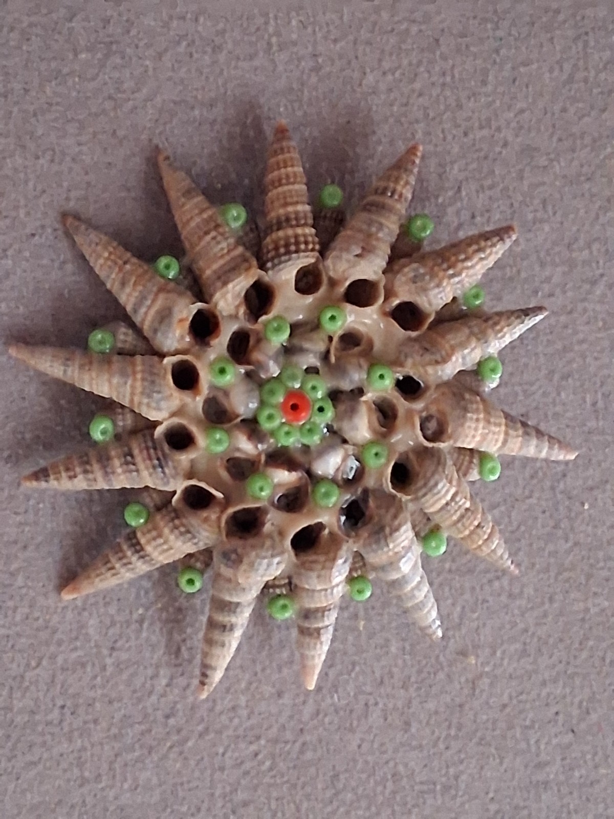 Handmade seashell brooch, starburst pattern, folk… - image 5