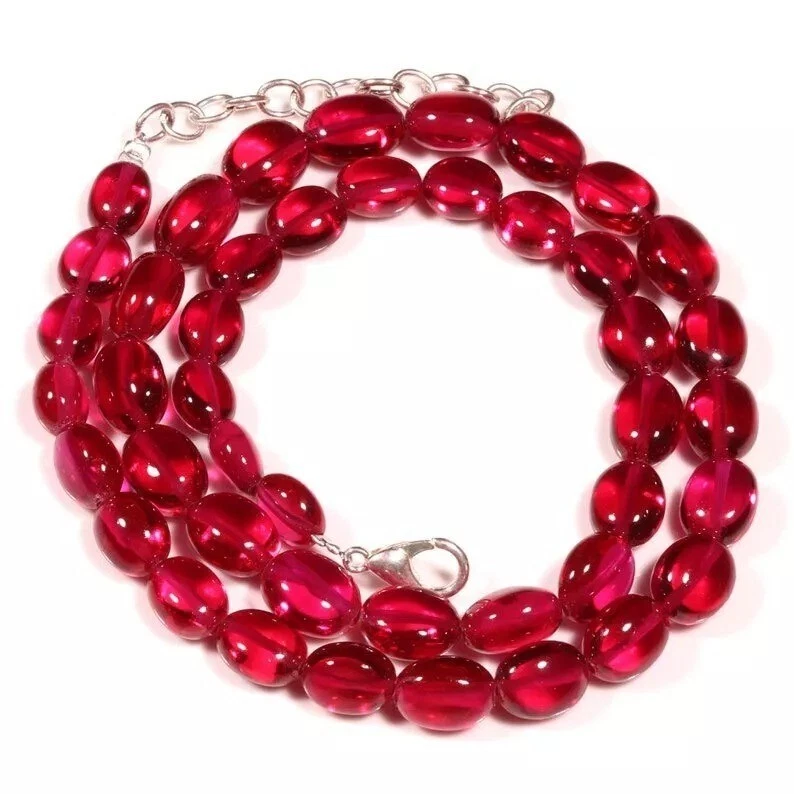 Collana di perle ovali lisce in argento sterling 925 rubino di qualità AAA+, ... - Immagine 2 di 4