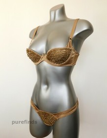 AGENT PROVOCATEUR SOIREE ASTRA SILK BRA 32D & THONG SIZE 2 UK 8 RRP &pound;720 NWT