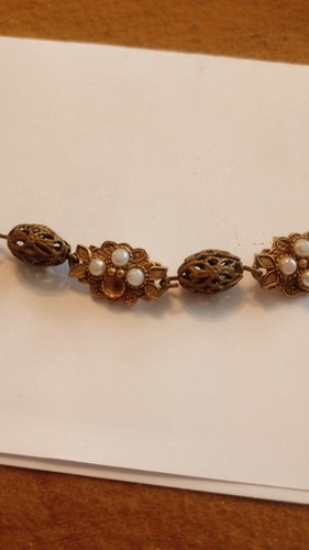 Vintage Florenza 7" Filigree Bead & Pearled Floral Bracelet 14.6g See descript - Picture 5 of 10