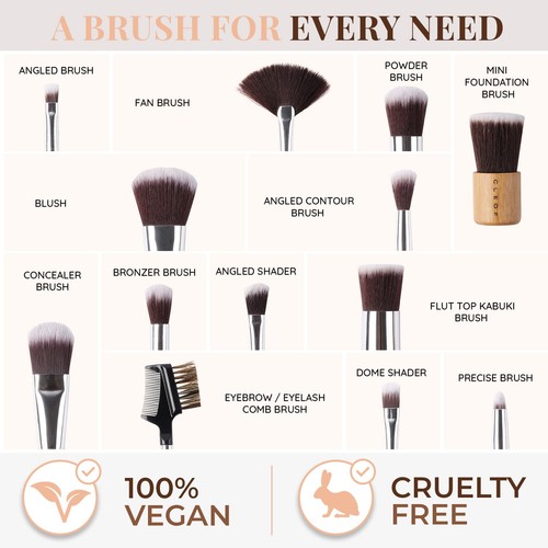 Set professionale 13 pennelli trucco sopracciglia bambù - vegani e cruelty free - occhi - Foto 5 di 5