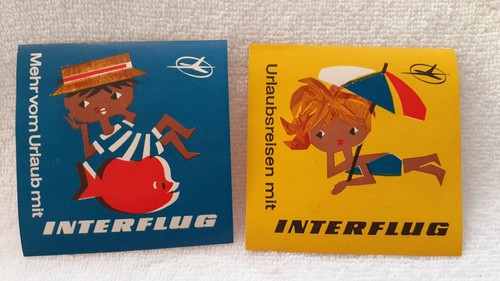 INTERFLUG 2 luggage labels, decals, MehrvomUrlaubmit, Urlaubsreisen mit, 3 1/2'