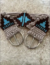 34” Size Western String Girth Cinch Teal Aztec Design