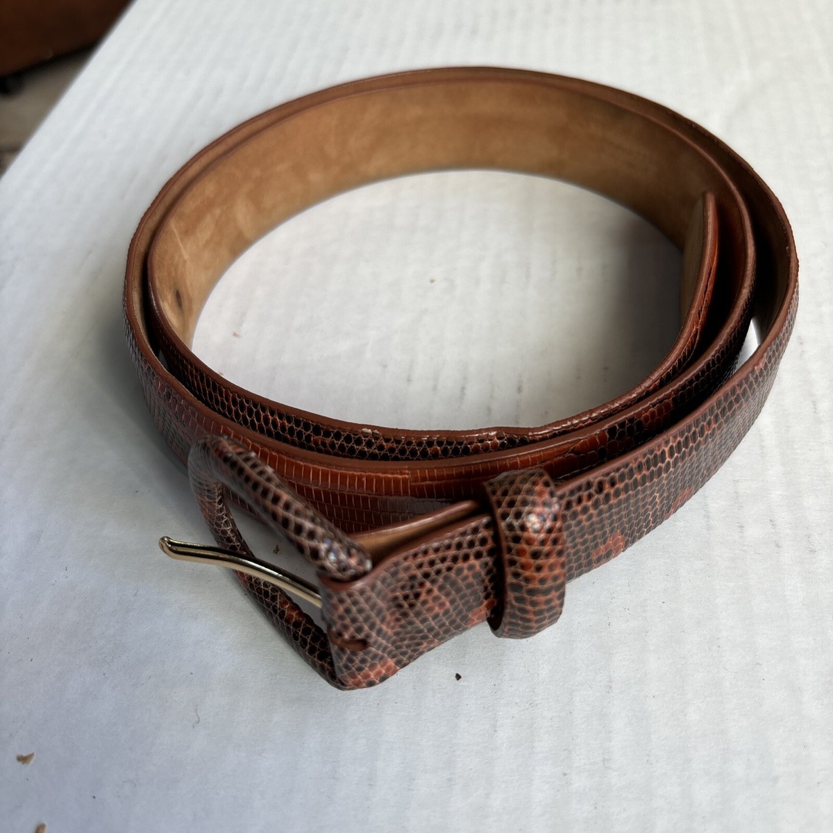 Vintage Brown Genuine Lizard Wide Belt and Buckle Women S/M Made in Argentina NOCONA Brown Genuine Lizard Skin Western Belt & Buckle Sz 30  main image 3