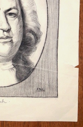 J R C 13.5" x 9.5" -BACH- GRAPHITE ON PAPER CARDBOARD SIGNED - Picture 5 of 6