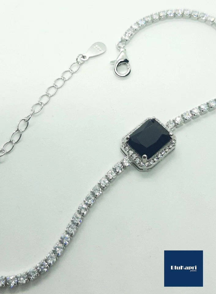 Bracciale donna tennis in argento 925 con zircone nero rettangolo kate - Immagine 4 di 4