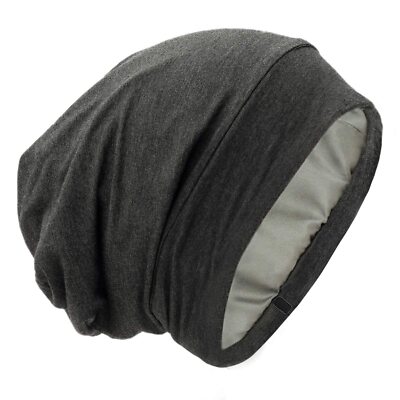 Slouchy Beanie Satin Lined Sleep Cap Chemo Headwear for Women Men Black Satin Lined Sleep Cap Slouchy Beanie Hat Night Hair Cap for  main image 4