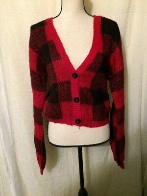 Red Plaid Cardigan Short Waist | eBay