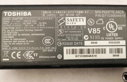 Genuine Toshiba PA3377E-2ACA/15V 4A 60w laptop power supply. Good working order - Picture 2 of 7