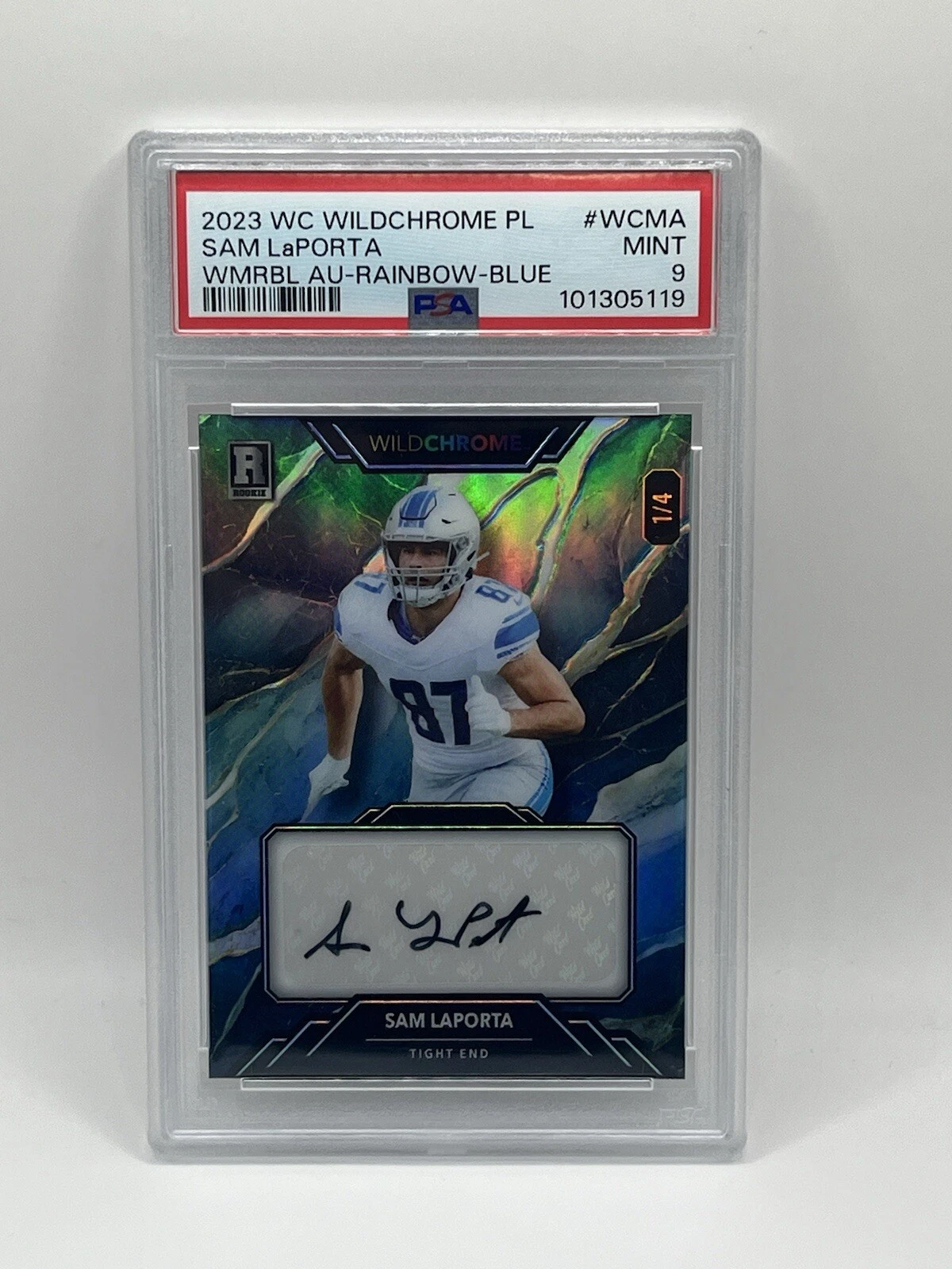 Sam LaPorta Wild Card Wildchrome Pro-Look Hobby Wildmarble Autographs #WCMA Rainbow Foil-Blue
