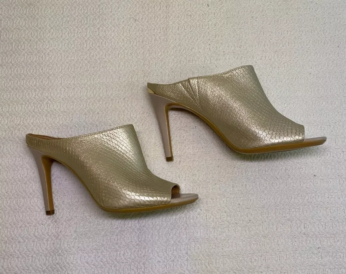 Calvin Klein Women s Nola Dress Sandal leather gold open toe SIZE 7M 34E1906