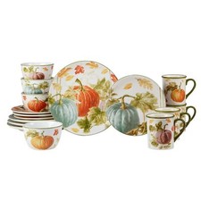 Autumn 16-Piece Dinnerware Set Service for 4 Green Ivory Multi Color