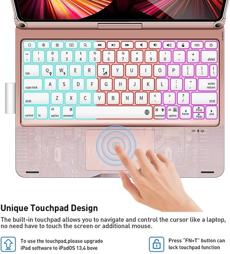 Backlit Touchpad Rotate Keyboard Case For iPad 7/8/9th 10th Gen Air 3 4 5th Pro - Picture 56 of 76