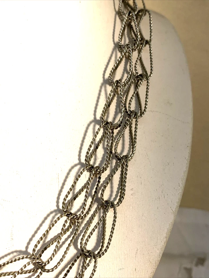 COLLANA A MAGLIE DOPPIE IN ARGENTO 800 FATTA A MANO ORIGINALE ANNI 70 LUNGA 1 MT - Immagine 3 di 4