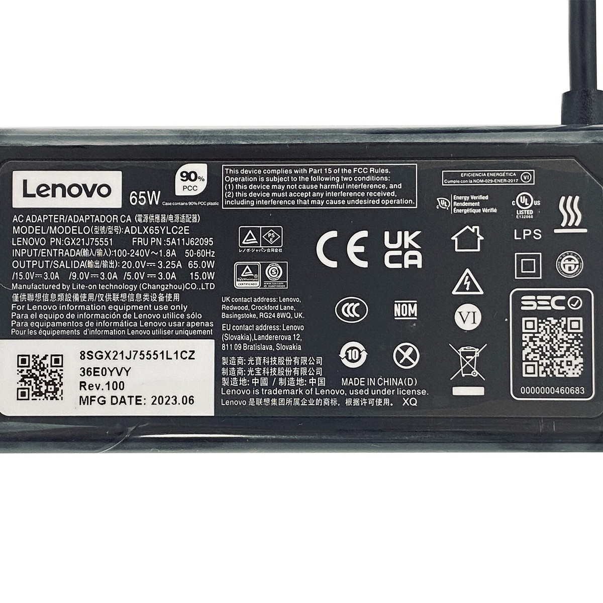 NEW Genuine Lenovo AC Adapter ADLX65YLC2E GX21J75551 USB-C Charger