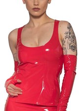 Lack Top Rot Tanktop Wetlook Damen Top Shirt Lackshirt Oberteil Larline