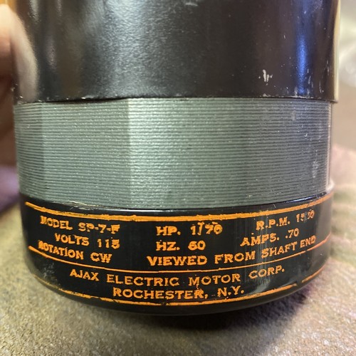 Ajax Electric Blower Motor, SP-7-F, 1/70, 115 volt,1550 rpm., .70amps, 60 hz - Picture 2 of 2