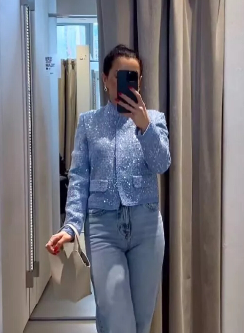 ZARA ZW COLLECTION SEQUIN JACKET LIGHT BLUE SS24 SIZES XS-XL ZARA ZW COLLECTION SEQUIN JACKET LIGHT BLUE SS24 SIZES XS-XL