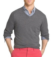 New IZOD Men's Sweater V-Neck Solid 12 Gauge Soft Long Sleeves Gray Grey NWT