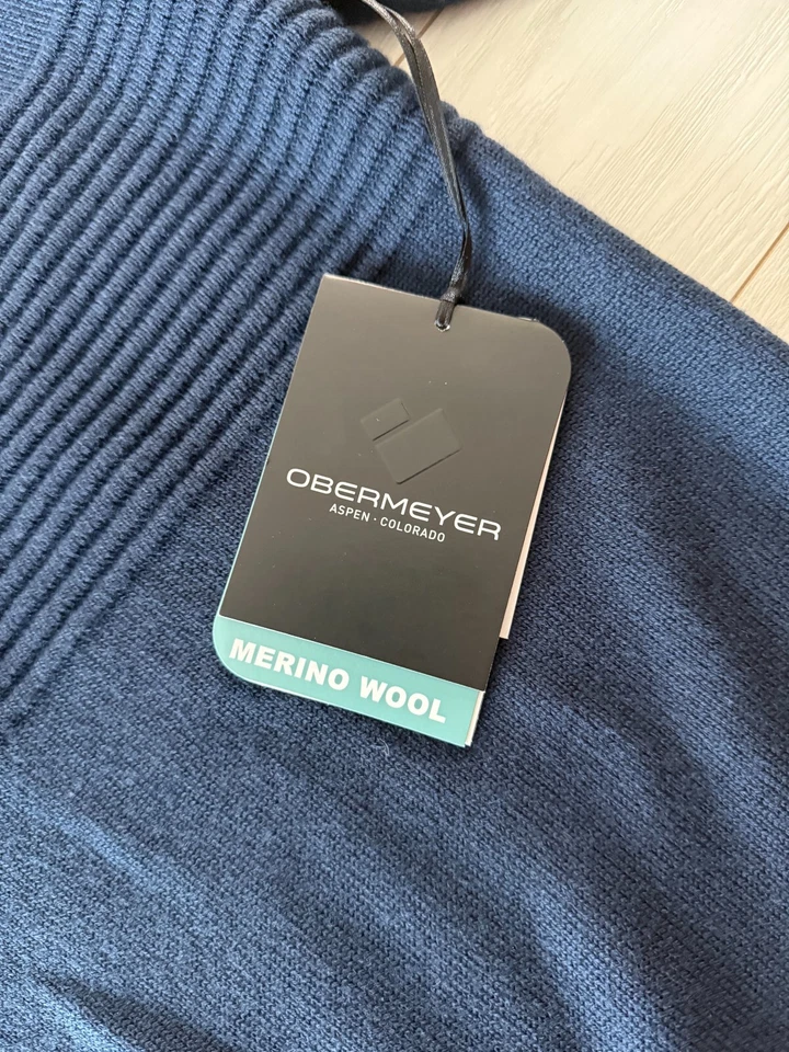 NEW! OBERMEYER Sweater ~ 1/2 Zip, Vince ~ Men's SMALL ~ Merino Wool ~ Navy - Image 3 of 4