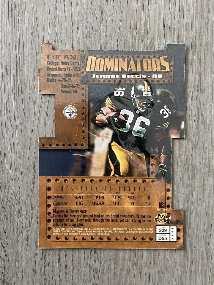 1997 Topps Finest Dominators Die-Cut Embossed | Jerome Bettis | #329 | Steelers - Image 3 of 4