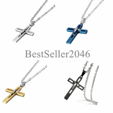 Hollow Cross Pendant Necklace 21" Chain Mens Womens Stainless Steel Jewelry