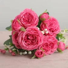 Artificial Silk Peony Rose Flower Fake Wedding Bouquet DIY Home Party Decor