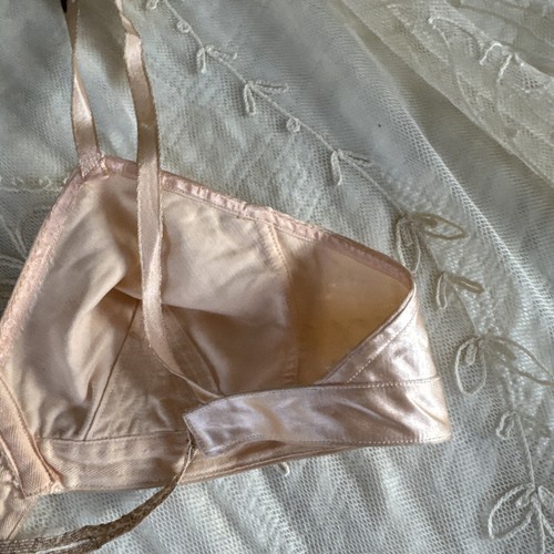 Vintage 1930s Pink Silk Satin Bra Blouse Camisole French Art Deco Lingerie Top - Picture 12 of 13