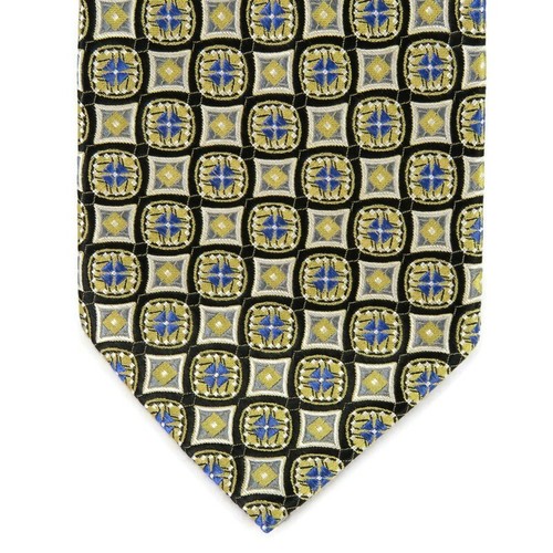 Corbata de seda geométrica Siena Collezione dorada azul negra 60" - Imagen 5 de 6