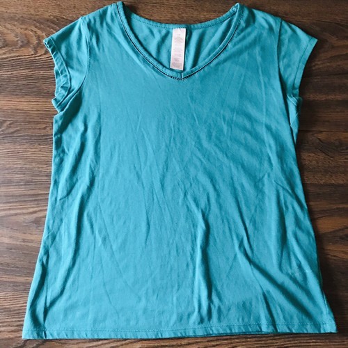 Plain Solid Teal Green V-Neck T-Shirt 