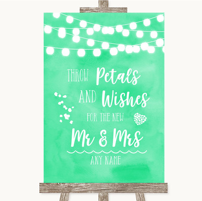 Mintgrün Aquarell Lichter Blütenblätter Wünsche Konfetti personalisiert Hochzeit Schild