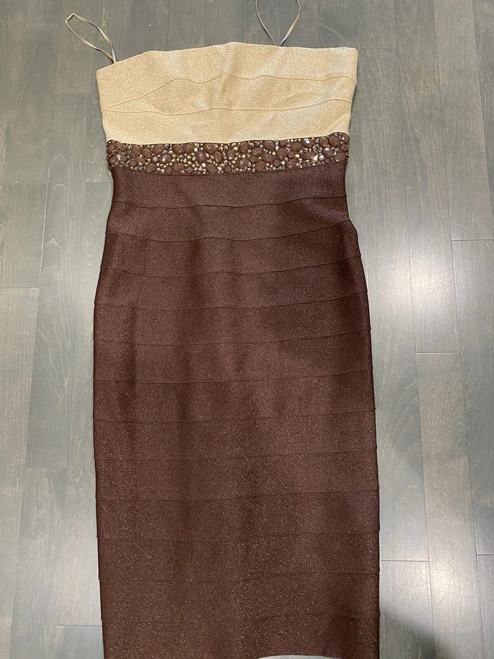 $890 Vestido Carmen Marc Valvo Cristal Incrustado Diseñador Tirantes Vendaje Talla S XS Foto 2 de 4