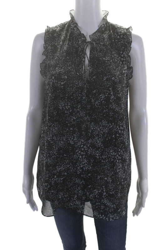 Haute Hippie Womens Abstract V-Neck Sleeveless Pullover Blouse Top Navy Size S