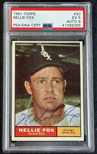 1961 Topps #30 Nelson Nellie Fox HOF Autograph Auto PSA 5 DNA 9 White Sox