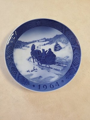 Vtg Royal Copenhagen 1964 Kai Lange Fetching The Christmas Tree Plate Blue C2