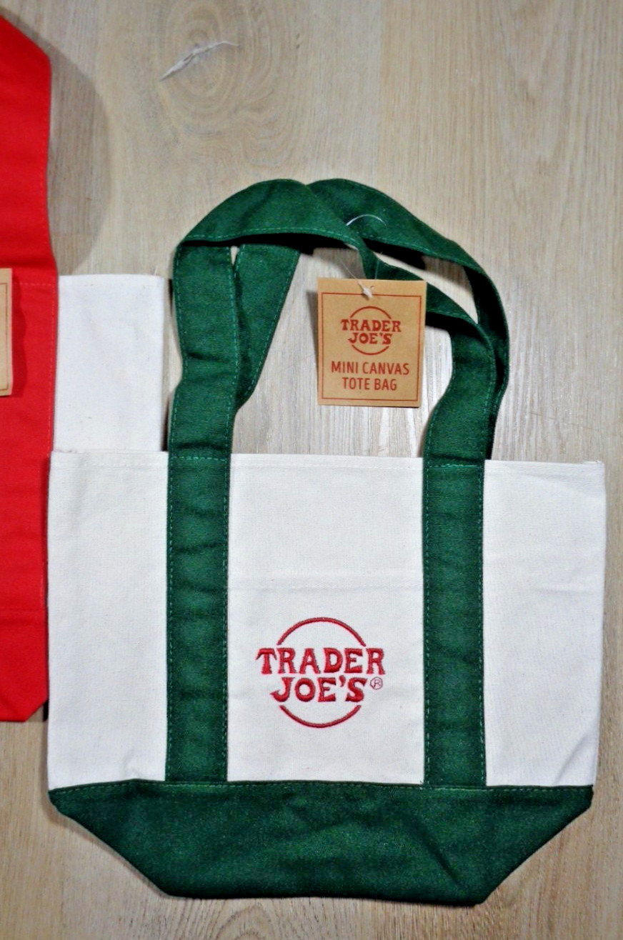 TRADER JOE'S Viral Mini Canvas Tote Bags Set of 2 Reusable Holiday Red Green NEW